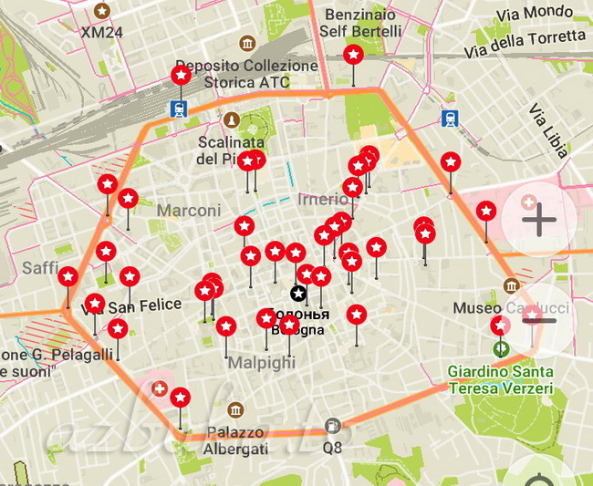 Карта Болоньи (исторический центр)
